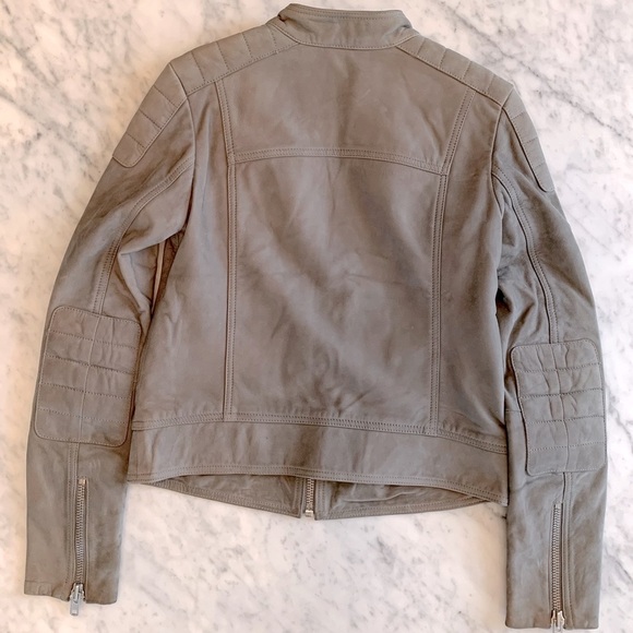 Grey leather moto jkt with silver zippers, super soft, great neutral size S - Picture 7 of 11